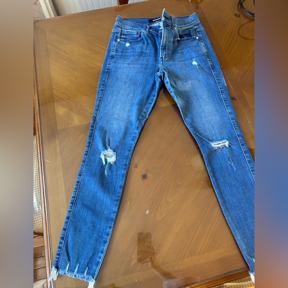 Express Blue Ripped Skinny Jeans